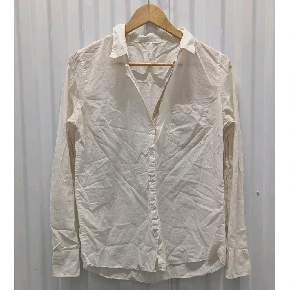 Boho Coastal Grandma Cream Sequin‎ J.Crew Boy Shirt Button Up Cotton Size 6